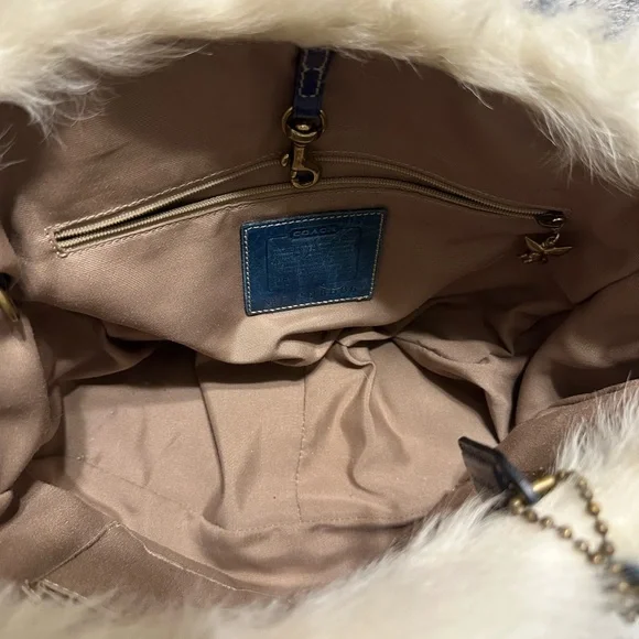 Coach Teal Leather Shoulder Bag with Cream Fur Trim - Picture 11 of 11